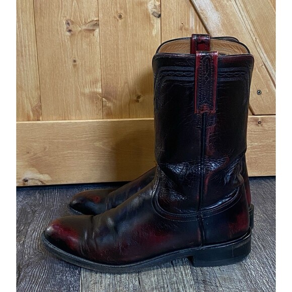 Lucchese 2000 Black Cherry Leather Cowboy Boots Men’s 8.5D Western Vintage - Picture 2 of 14